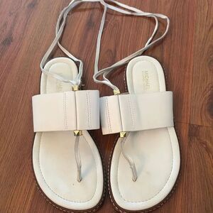 Michael Michael Kors white leather lace up sandals, gold trim, hardware size 6.5